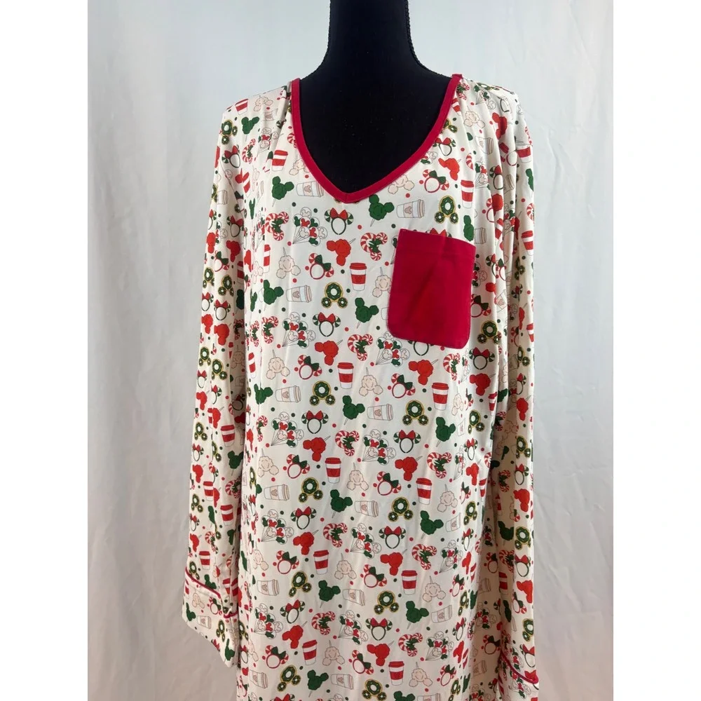 Mickey Minnie Mouse Holiday‎ Christmas Nightgown Long Sleeve White Red 2XL